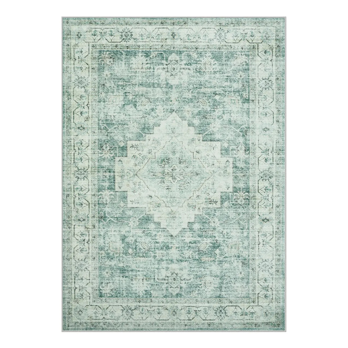 Alene Washable Vintage Medallion Floral Green Rug Area Rugs Lahome