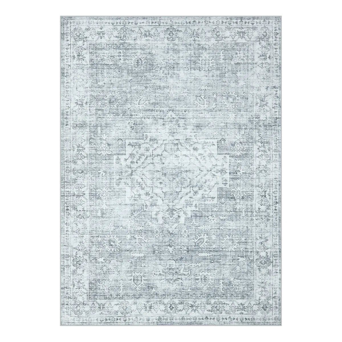 Alene Washable Vintage Medallion Floral Grey Rug Area Rugs Lahome