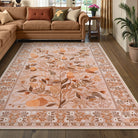 Alma Washable Modern Natural Botanical Floral Beige Rug Area Rugs Lahome 5' x 7'