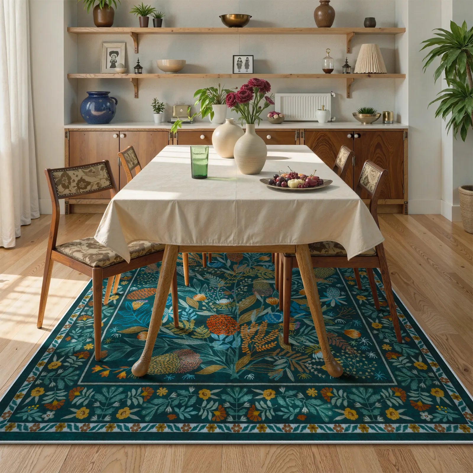 Alma Washable Modern Natural Botanical Floral Blue Rug Area Rugs Lahome