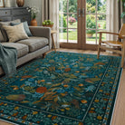 Alma Washable Modern Natural Botanical Floral Blue Rug Area Rugs Lahome 5' x 7'