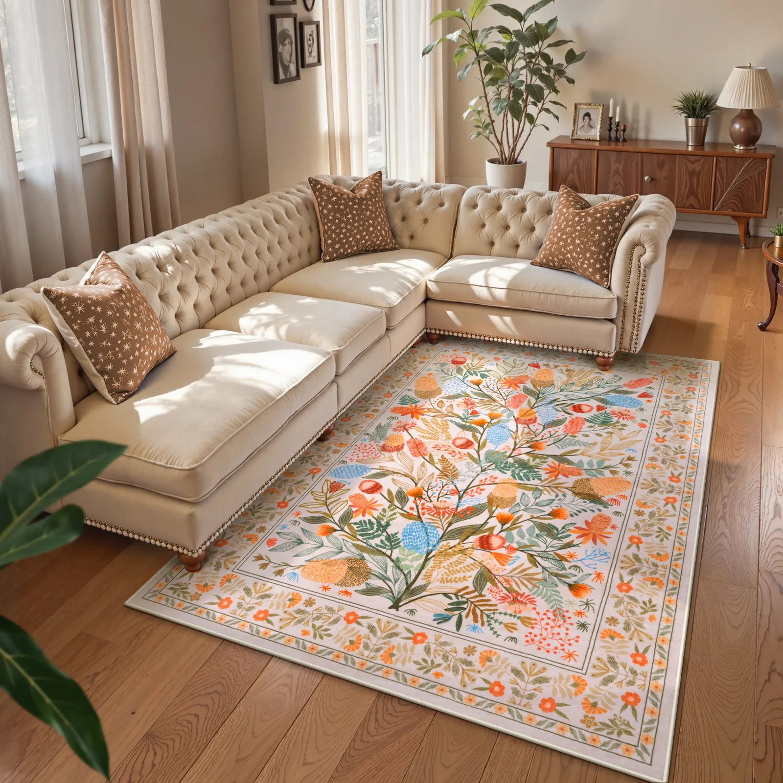 Alma Washable Modern Natural Botanical Floral Colorful Rug Area Rugs Lahome
