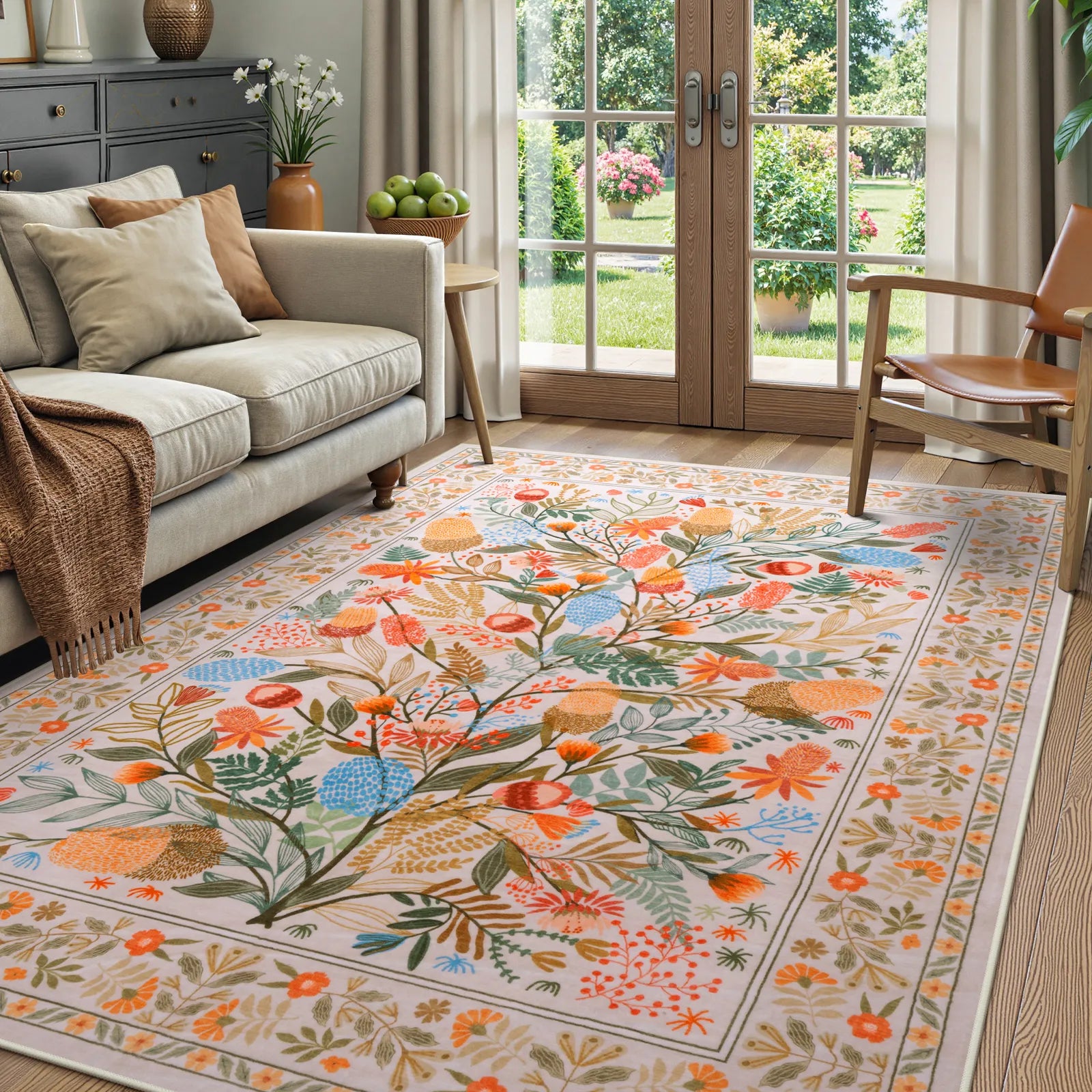 Alma Washable Modern Natural Botanical Floral Colorful Rug Area Rugs Lahome
