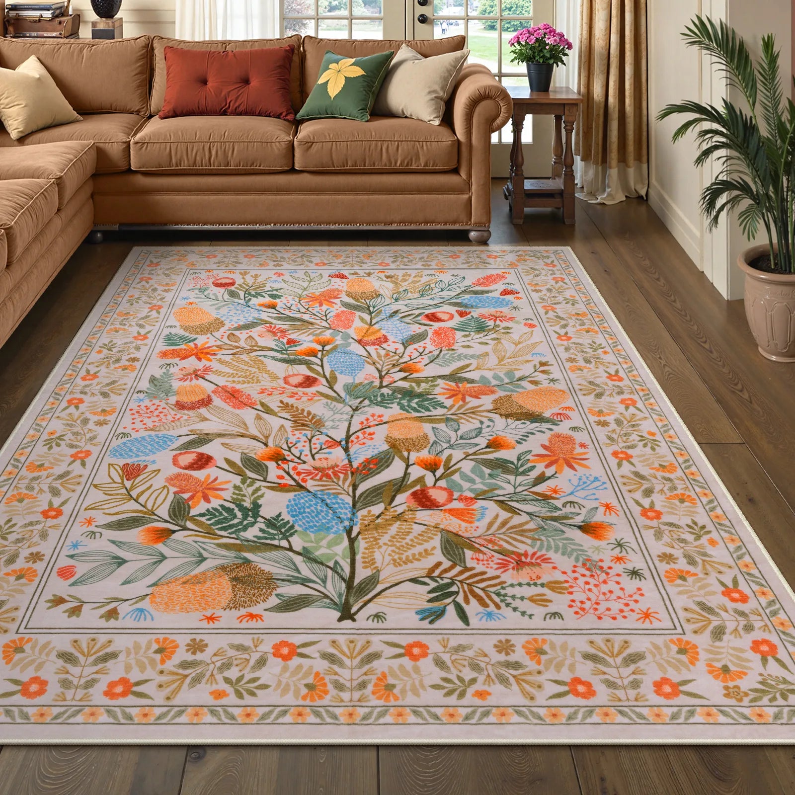 Alma Washable Modern Natural Botanical Floral Colorful Rug Area Rugs Lahome 5' x 7'