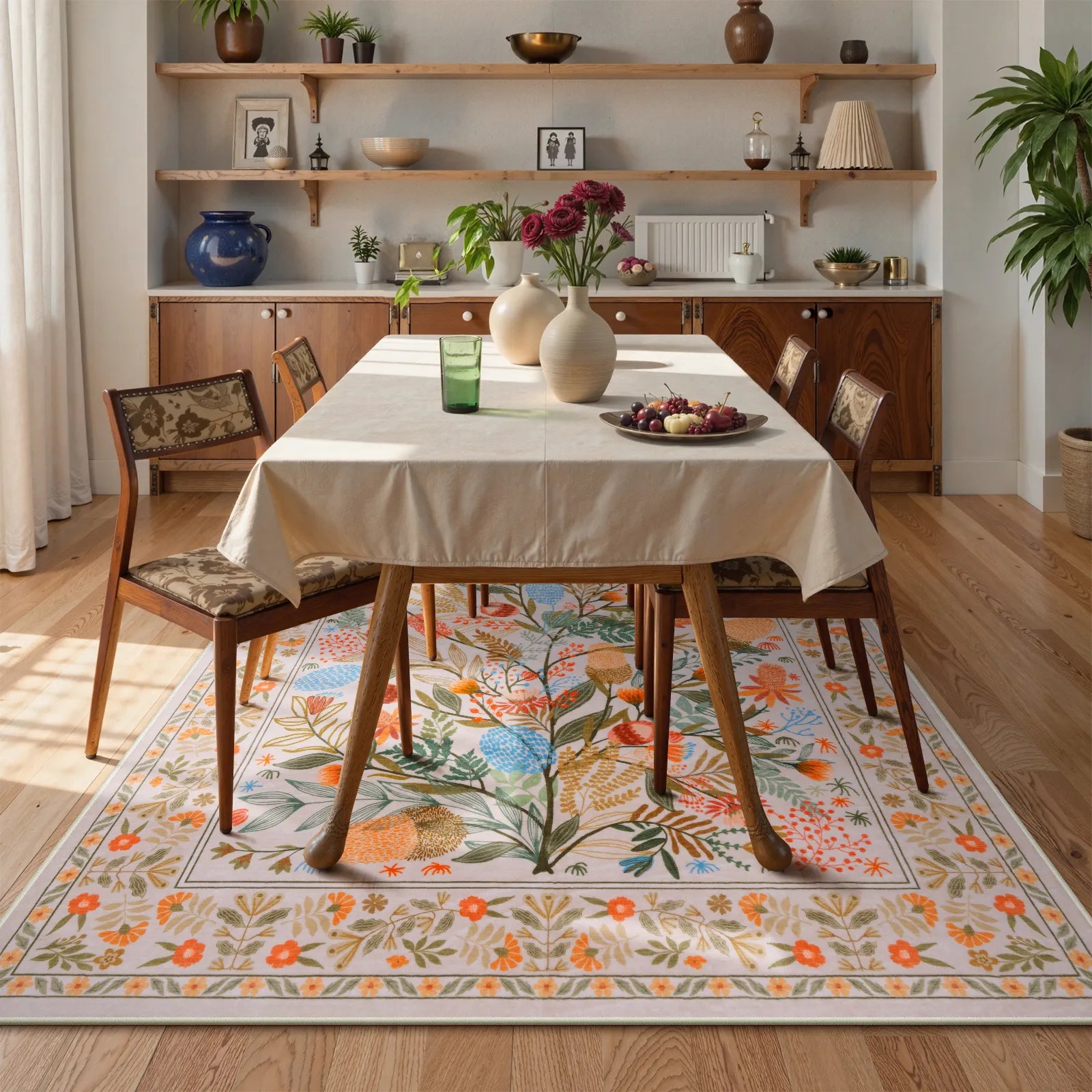 Alma Washable Modern Natural Botanical Floral Colorful Rug Area Rugs Lahome