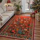 Alma Christmas Washable Modern Natural Botanical Floral Red Rug Area Rugs Lahome
