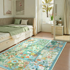 Amour Washable Boho Patchwork Floral Green Rug Rugs Lahome 5' x 7'