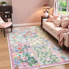 Amour Washable Boho Patchwork Floral Pink Rug Rugs Lahome