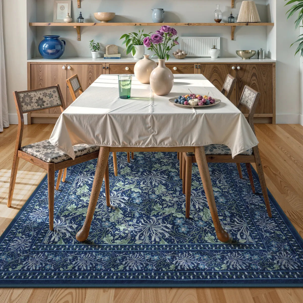 Arbore Washable Boho Vintage Floral Blue Rug Area Rugs Lahome