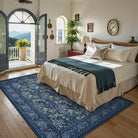 Arbore Washable Boho Vintage Floral Blue Rug Area Rugs Lahome