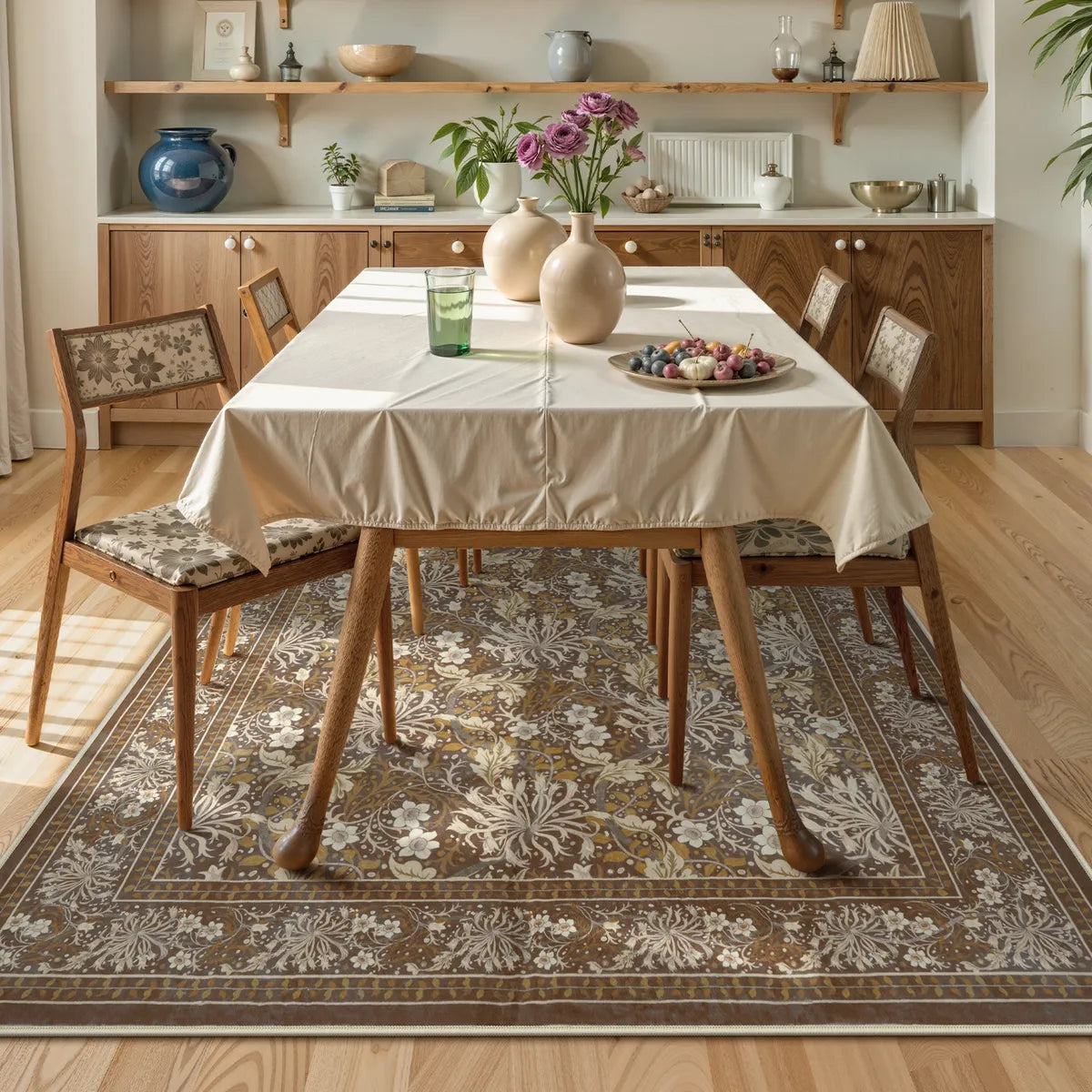 Arbore Washable Boho Vintage Floral Brown Rug Area Rugs Lahome