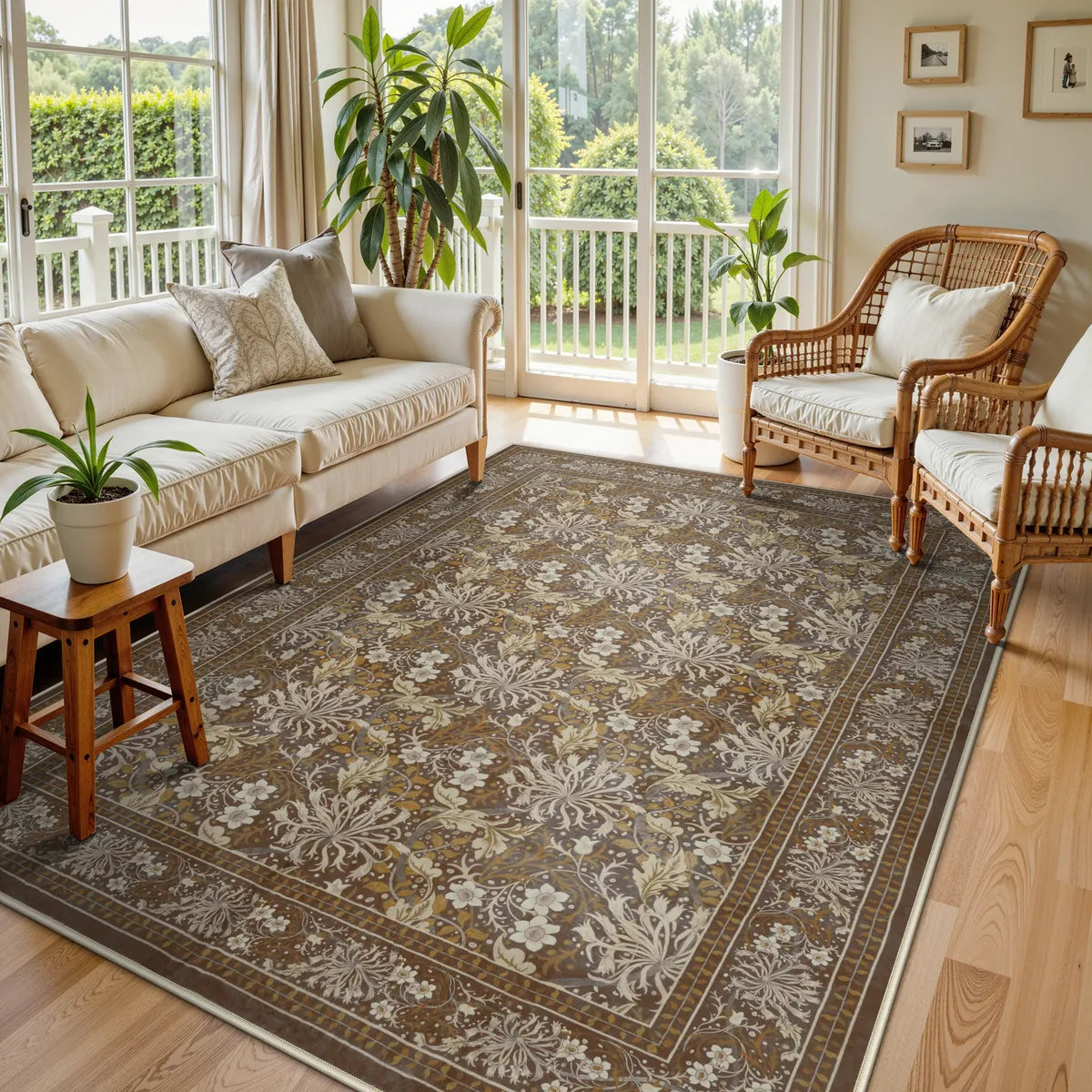 Arbore Washable Boho Vintage Floral Brown Rug Area Rugs Lahome