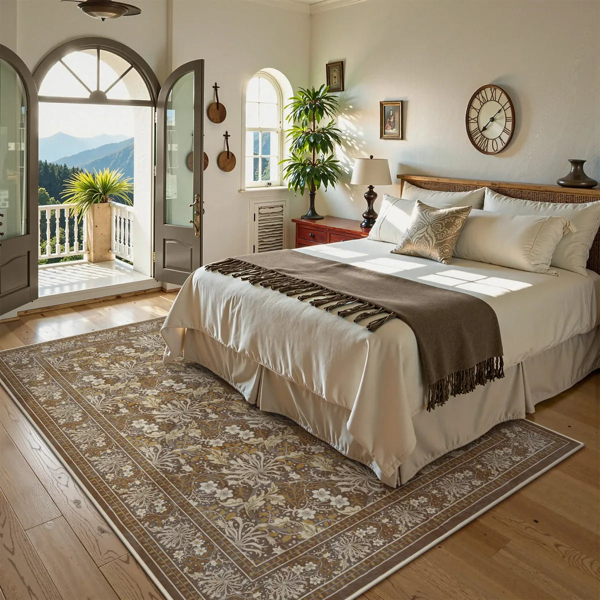 Arbore Washable Boho Vintage Floral Brown Rug Area Rugs Lahome