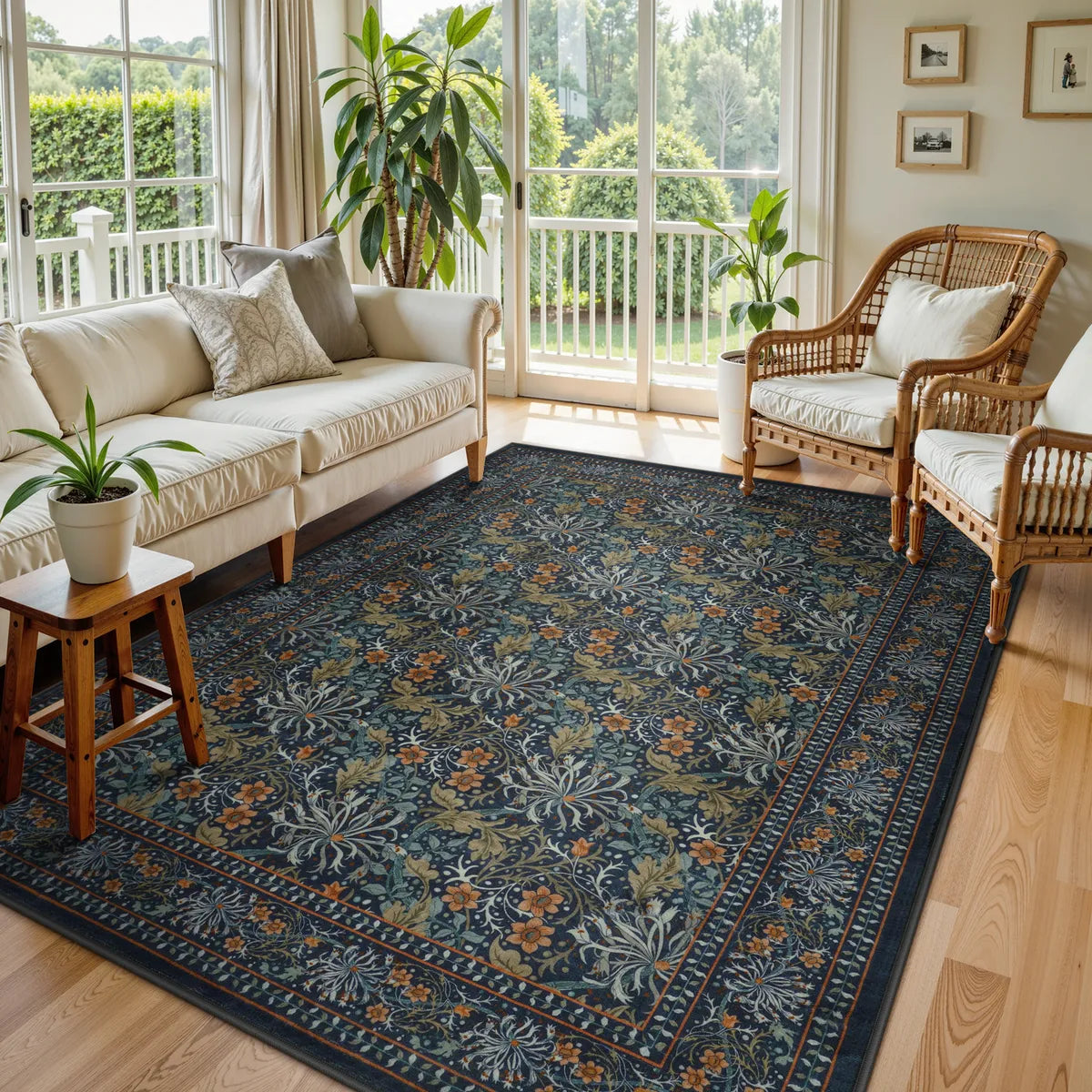 Arbore Washable Boho Vintage Floral Dark Green Rug Area Rugs Lahome