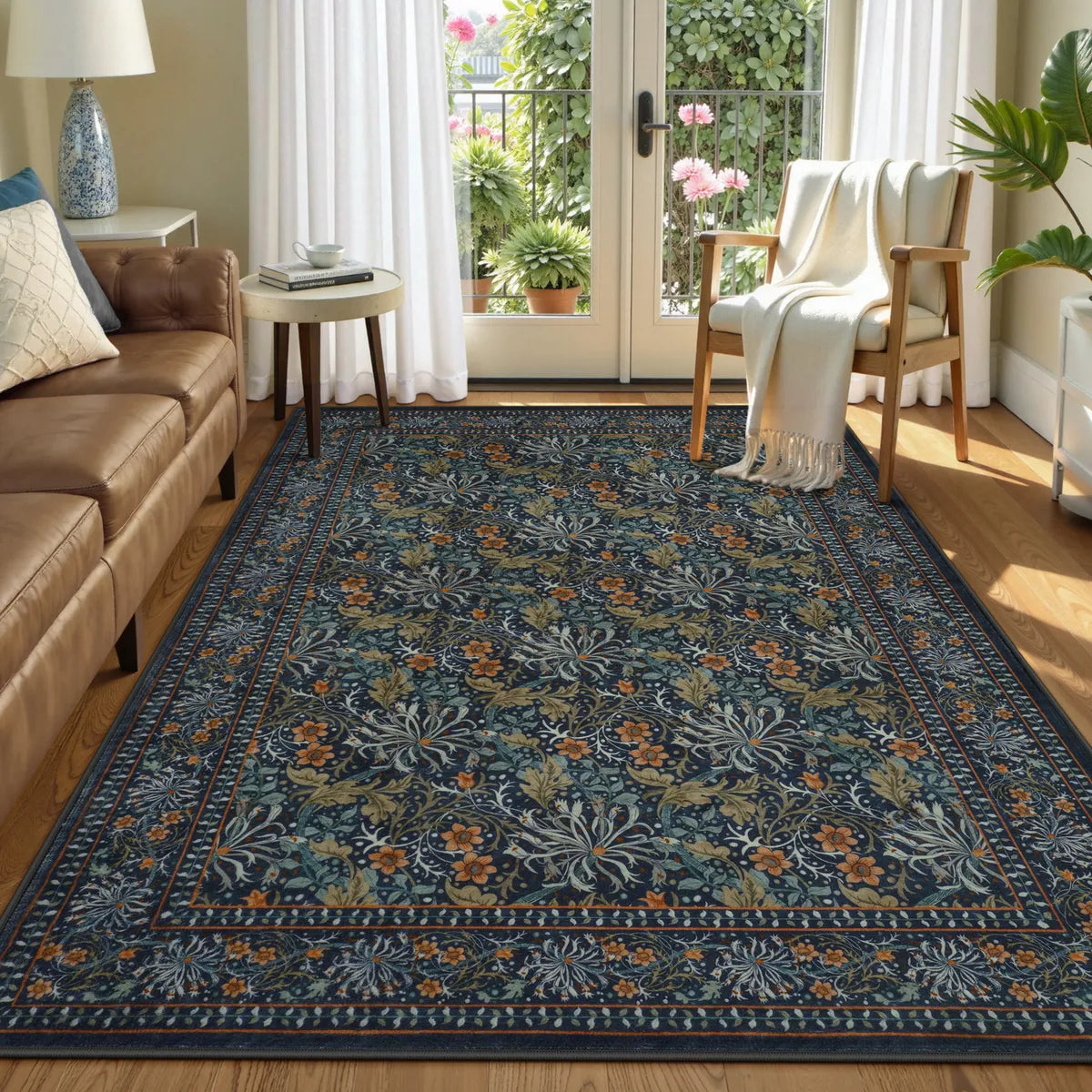 Arbore Washable Boho Vintage Floral Dark Green Rug Area Rugs Lahome 5' x 7'