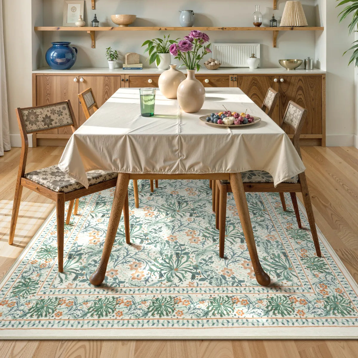 Arbore Washable Boho Vintage Floral Light Green Rug Area Rugs Lahome