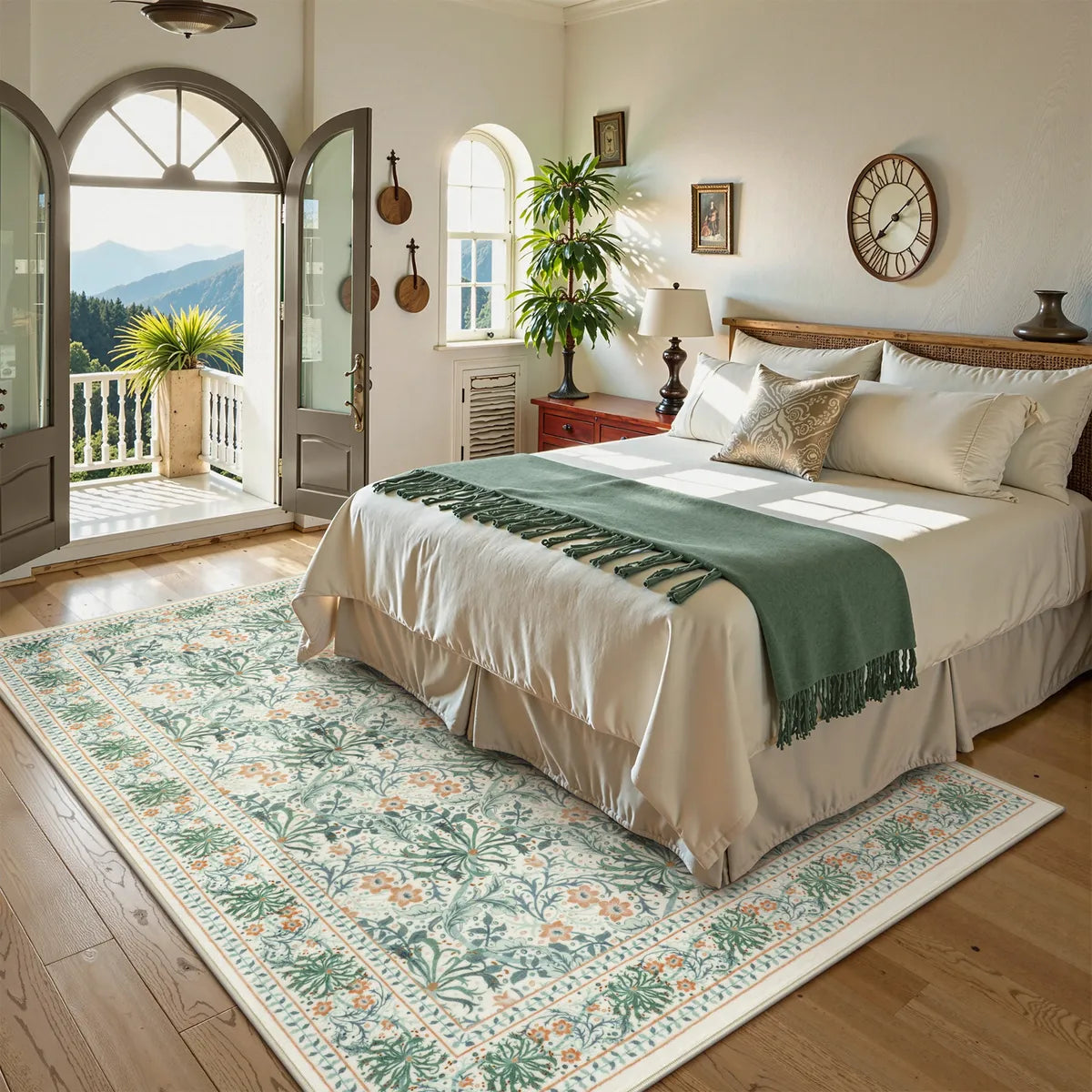 Arbore Washable Boho Vintage Floral Light Green Rug Area Rugs Lahome