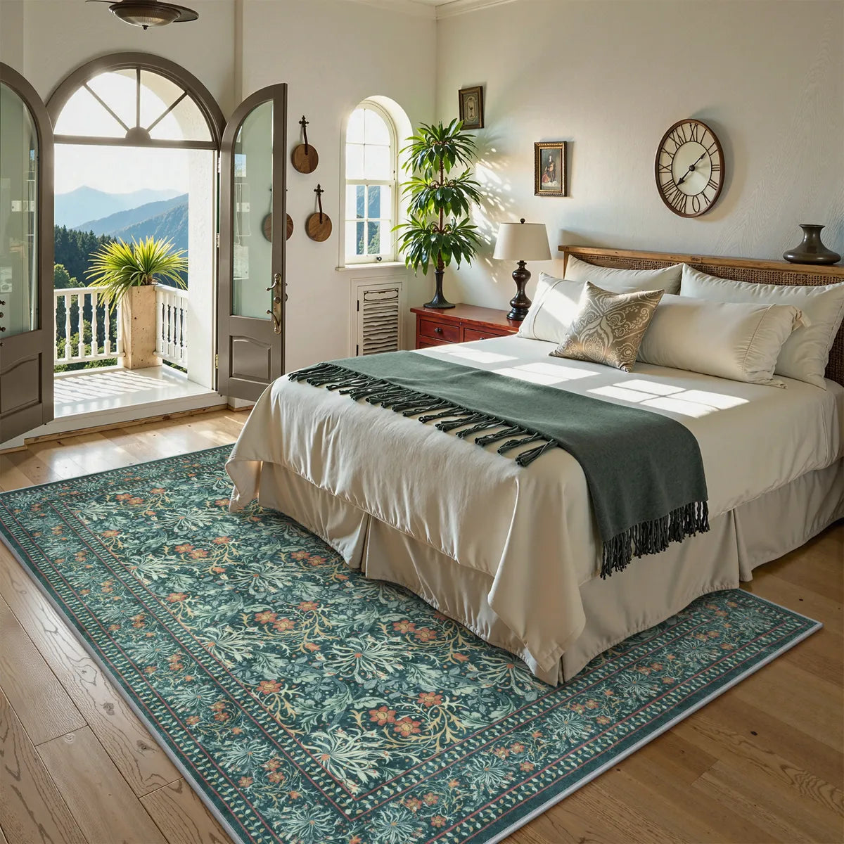 Arbore Washable Boho Vintage Floral Teal Rug Area Rugs Lahome
