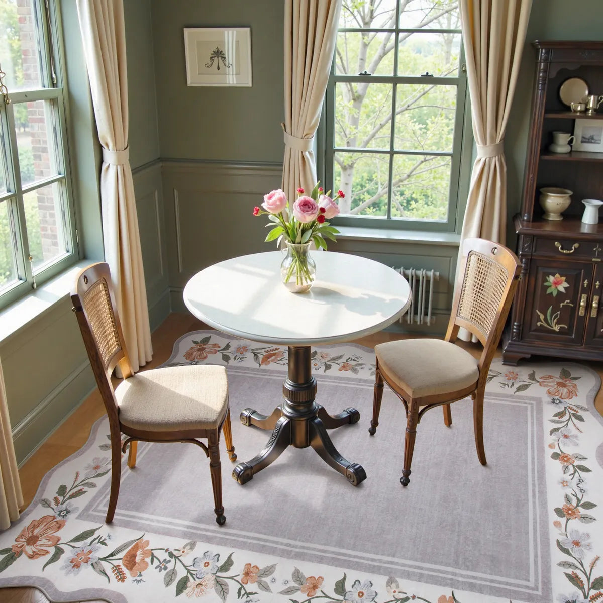 Ariele Washable Vintage Floral Scalloped Purple Rug Area Rugs Lahome