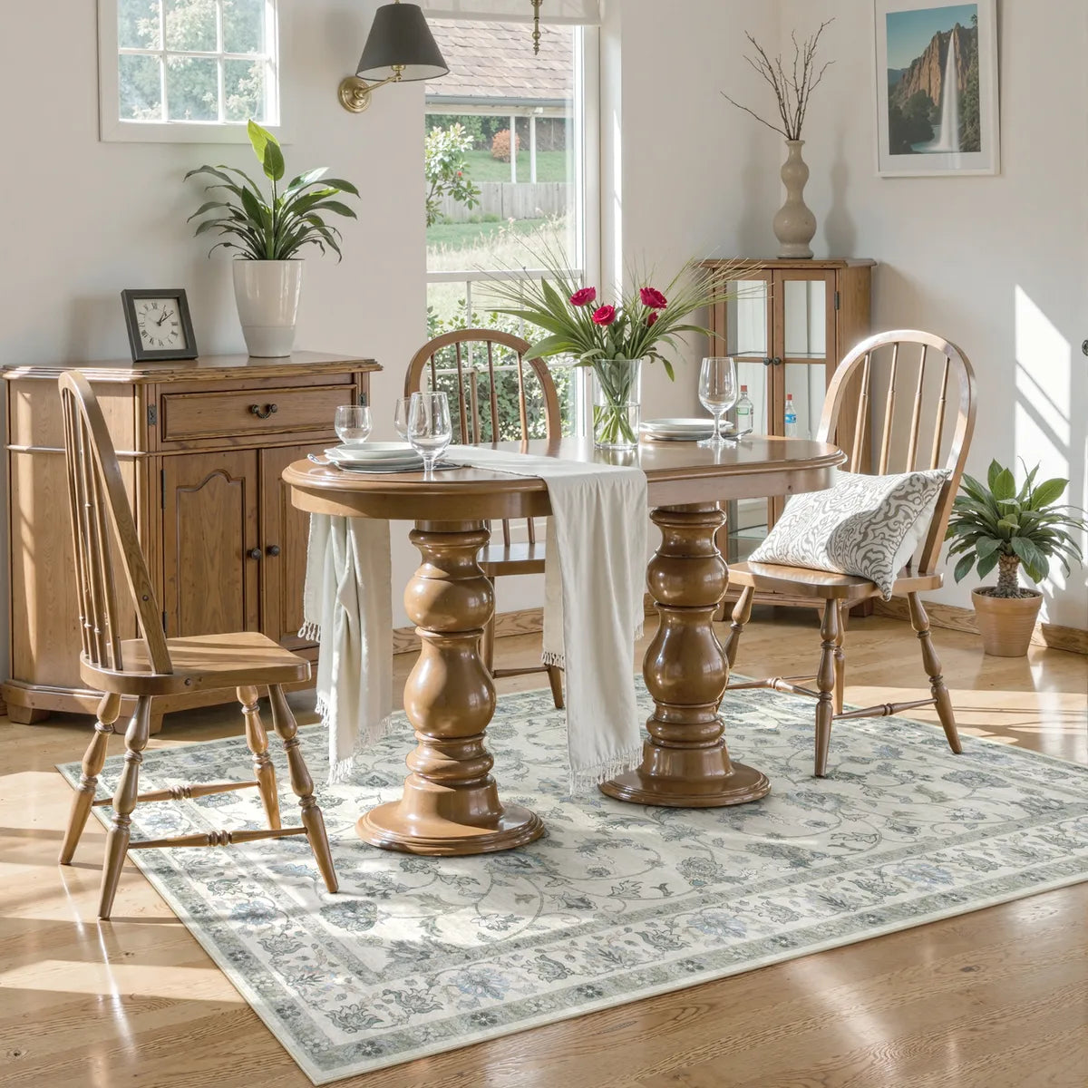 Aurelia Washable Vintage Floral Beige Grey Rug Rugs Lahome
