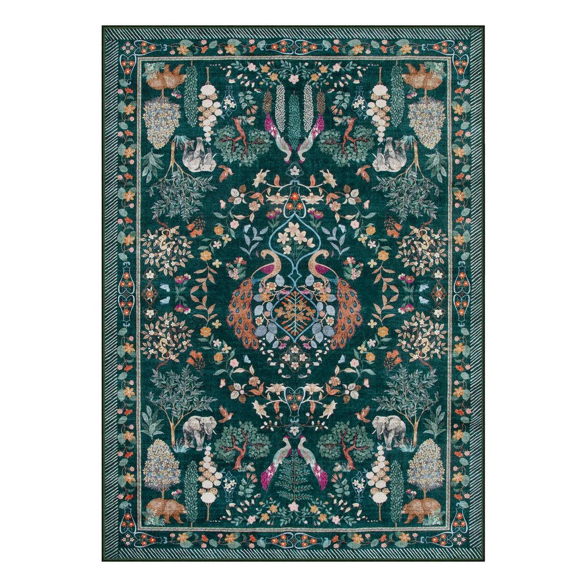 Avine Washable Bohemian Botanical Animals Green Rug Rugs Lahome