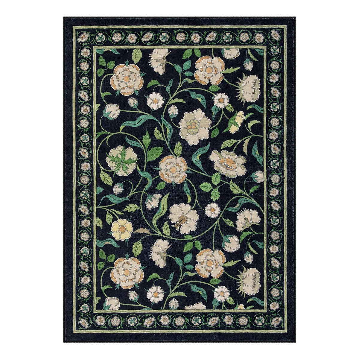 Claire Boho French Elegant Floral Black Rug - Lahome