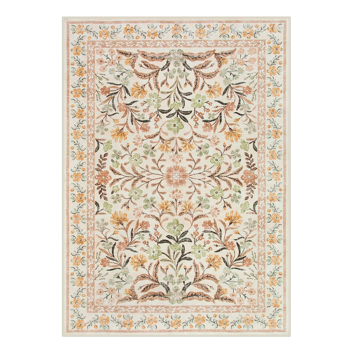 Fall Modern Rug Washable Yellow Floral Rug | Sylvie French Vintage Style - Lahome