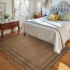 Brise Washable Farmhouse Scalloped Mocha Brown Rug Rugs Lahome