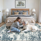 Brume Washable Vintage Toile Tiger Navy Blue Rug Area Rugs Lahome
