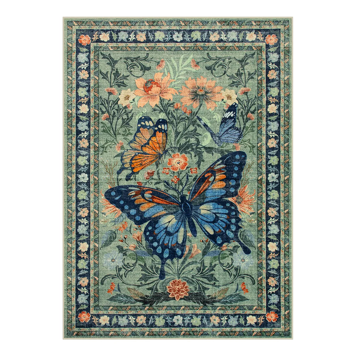 Leonie Butterfly Floral Blossom Green Area Rug - Lahome