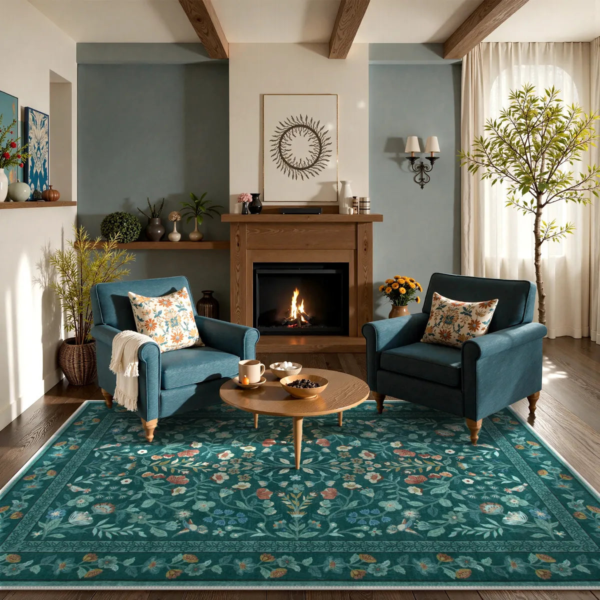 Celeste Washable Vintage Floral Green Area Rug Area Rugs Lahome