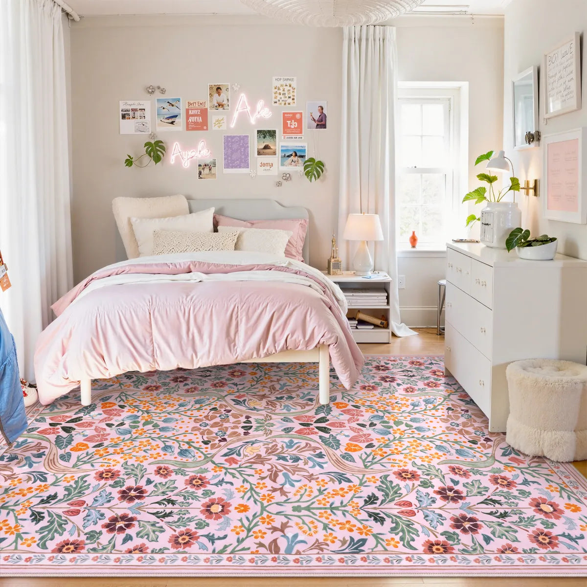 Clearance Claude Washable Maximalism Vibrant Blossom Floral Pink Rug Clearance Rugs Lahome