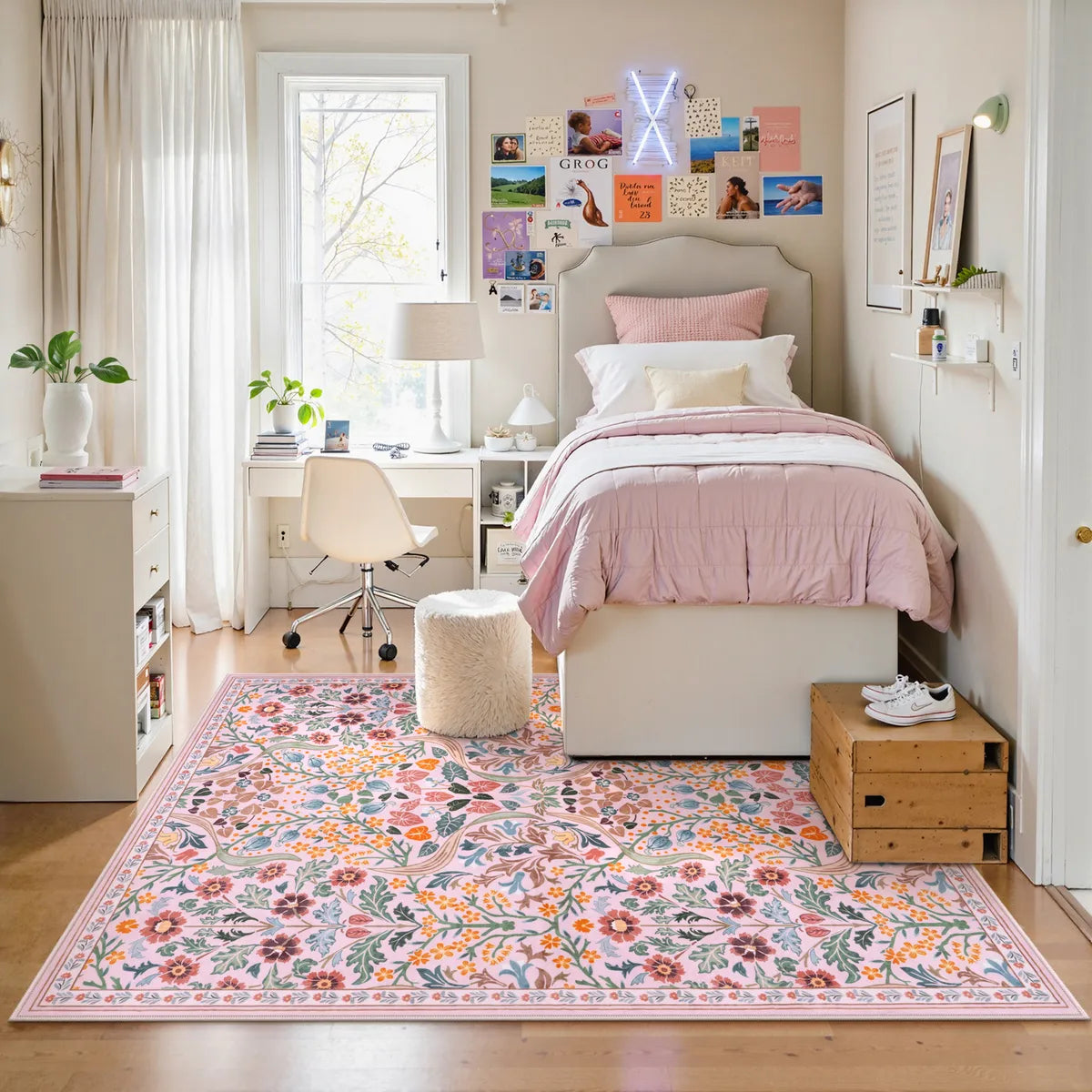 Clearance Claude Washable Maximalism Vibrant Blossom Floral Pink Rug Clearance Rugs Lahome