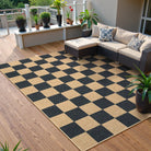 Colette Washable Checkered Easy Jute Black Indoor/Outdoor Rug Easy Jute Area Rug Lahome