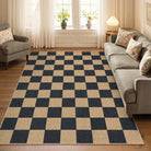 Colette Washable Checkered Easy Jute Black Indoor/Outdoor Rug Easy Jute Area Rug Lahome 5' x 7'
