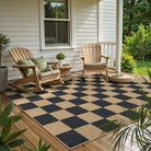 Colette Washable Checkered Easy Jute Black Indoor/Outdoor Rug Easy Jute Area Rug Lahome