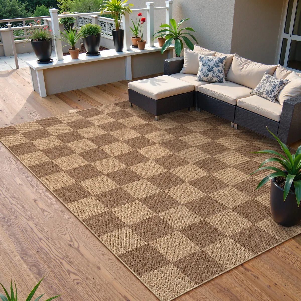 Colette Washable Checkered Easy Jute Khaki Indoor/Outdoor Rug Easy Jute Area Rug Lahome