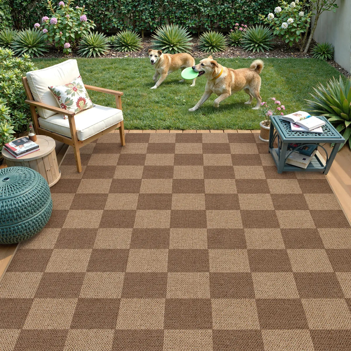 Colette Washable Checkered Easy Jute Khaki Indoor/Outdoor Rug Easy Jute Area Rug Lahome