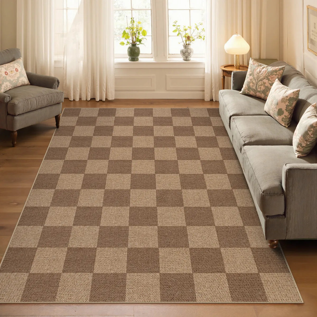 Colette Washable Checkered Easy Jute Khaki Indoor/Outdoor Rug Easy Jute Area Rug Lahome 5' x 7'