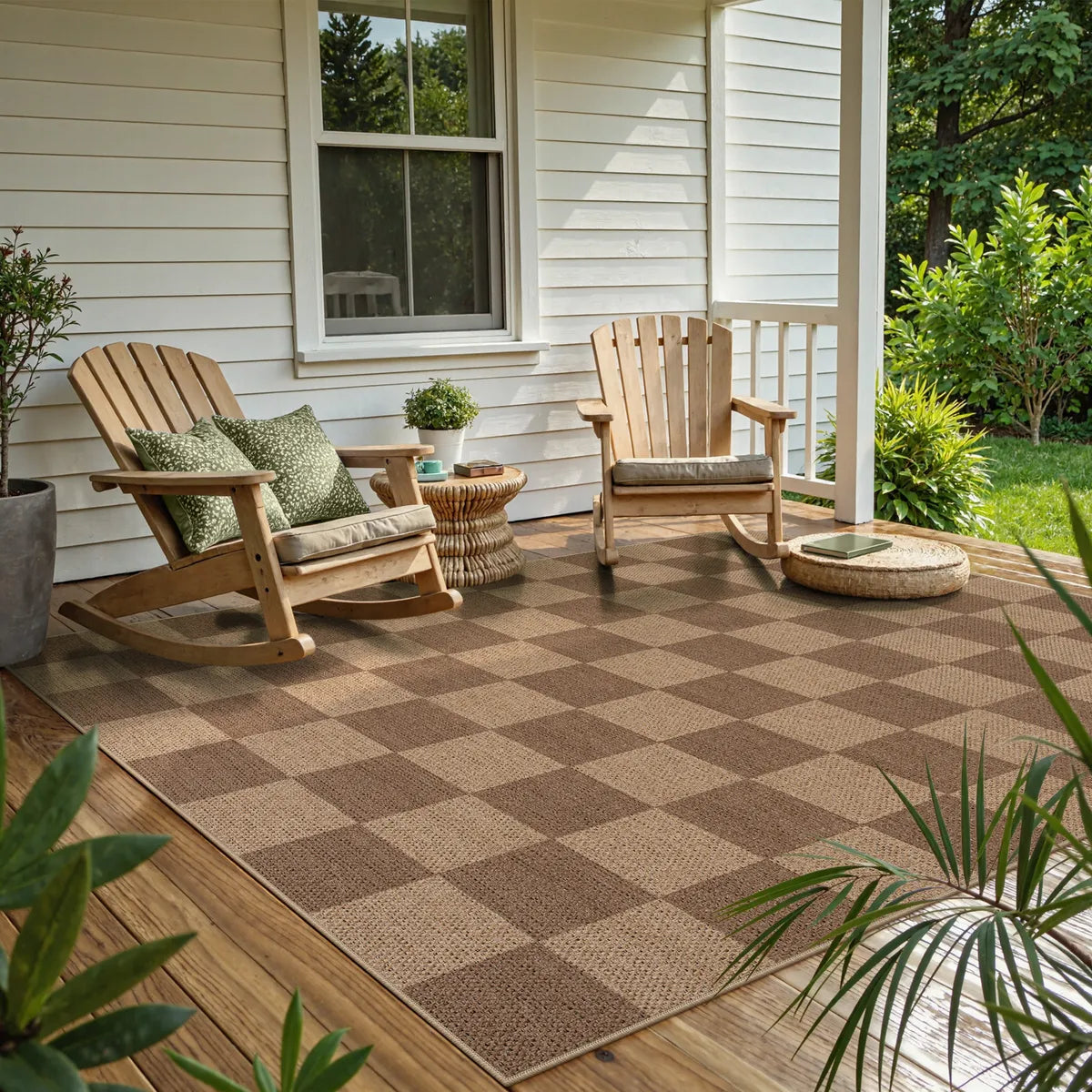 Colette Washable Checkered Easy Jute Khaki Indoor/Outdoor Rug Easy Jute Area Rug Lahome