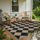Coline Washable Geometric Checkered Easy Jute Black Indoor/Outdoor Rug Easy Jute Area Rug Lahome