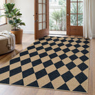Coline Washable Geometric Checkered Easy Jute Black Indoor/Outdoor Rug Easy Jute Area Rug Lahome