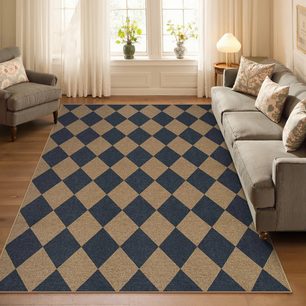Coline Washable Geometric Checkered Easy Jute Blue Indoor/Outdoor Rug Easy Jute Area Rug Lahome 5' x 7'