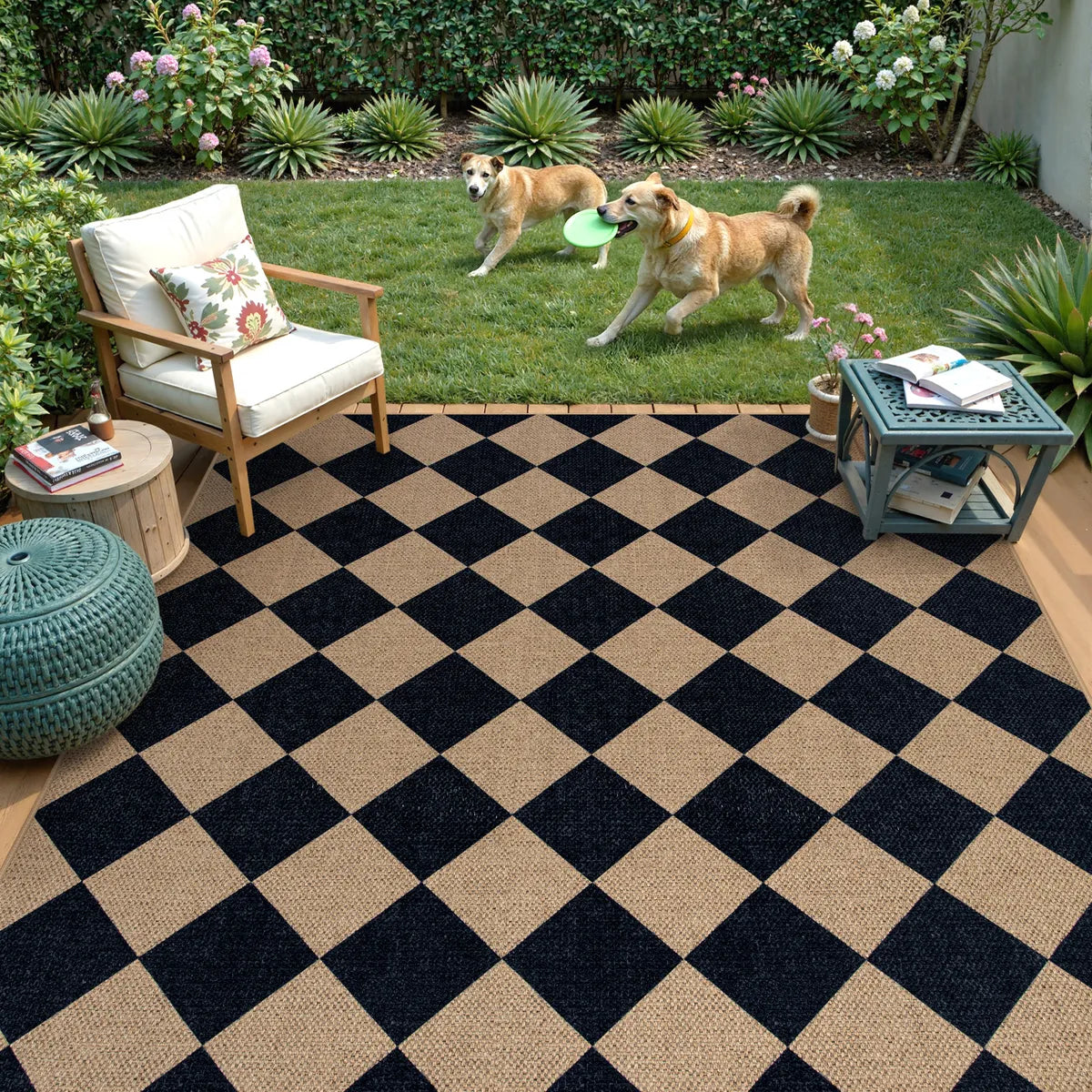 Coline Washable Geometric Checkered Easy Jute Dark Brown Indoor/Outdoor Rug Easy Jute Area Rug Lahome