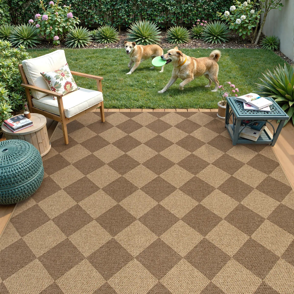 Coline Washable Geometric Checkered Easy Jute Khaki Indoor/Outdoor Rug Easy Jute Area Rug Lahome
