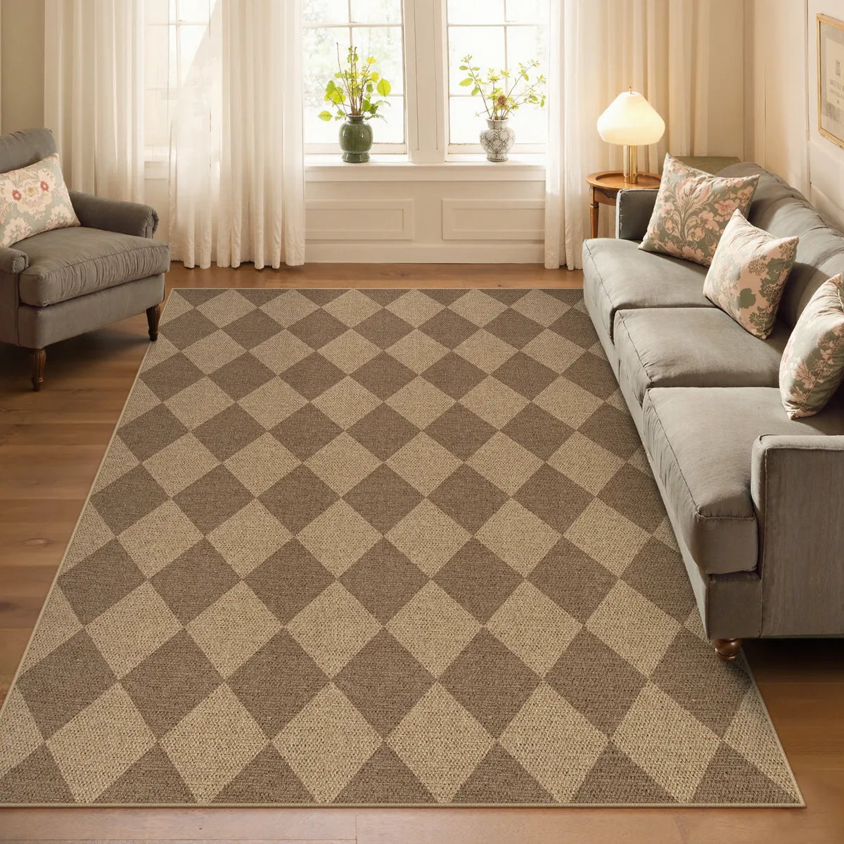 Coline Washable Geometric Checkered Easy Jute Khaki Indoor/Outdoor Rug Easy Jute Area Rug Lahome 5' x 7'