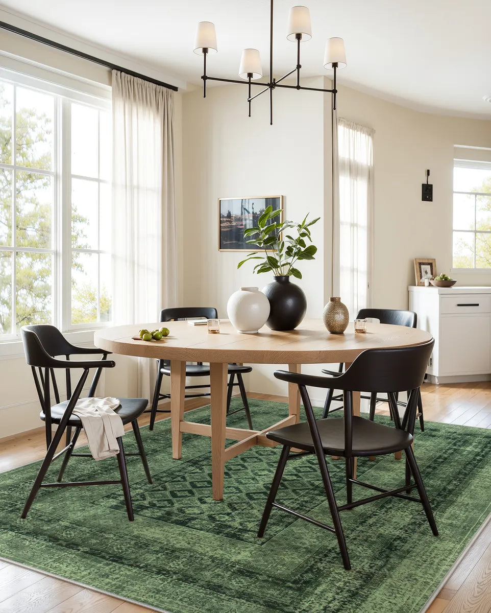 Daisy Washable Vintage Farmhouse Distressed Green Rug Area Rugs Lahome