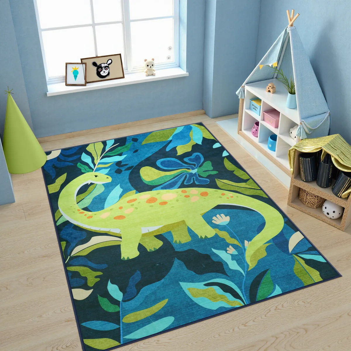 Dinoe Washable Jungle Dinosaur Navy kids Rug Area Rugs Lahome
