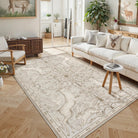 Dorval Washable Vintage Woodland Beige Rug Area Rugs Lahome 5' x 7'