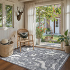 Dorval Washable Vintage Woodland Charcoal Gray Rug Area Rugs Lahome